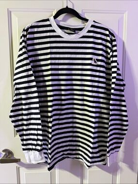 OVO Black & White Striped Long-Sleeve Crewneck Shirt- large